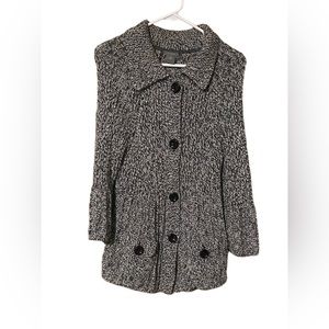 Ann Taylor Women’s Medium Open Cardigan Sweater Chunky Knit Black White Gray